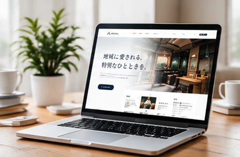 デスクのノートPCでWebサイトを制作している様子