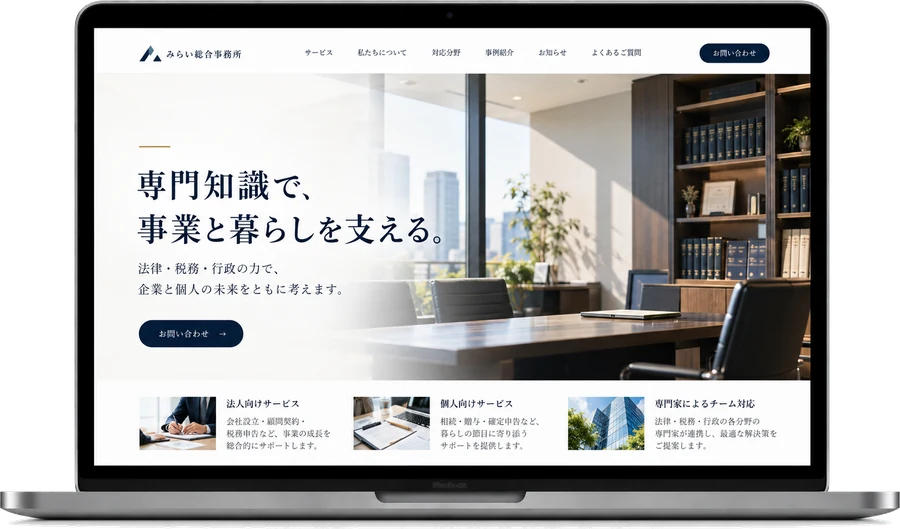 士業・専門サービスサイトのデザインサンプル（PC表示）